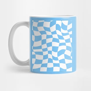 Distorted Sky Blue and White Check Wavy Grid Mug